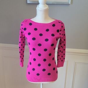 The Limited Fuchsia Pink And Navy Polka Dot 3/4 Sleeve Sweater Size XS